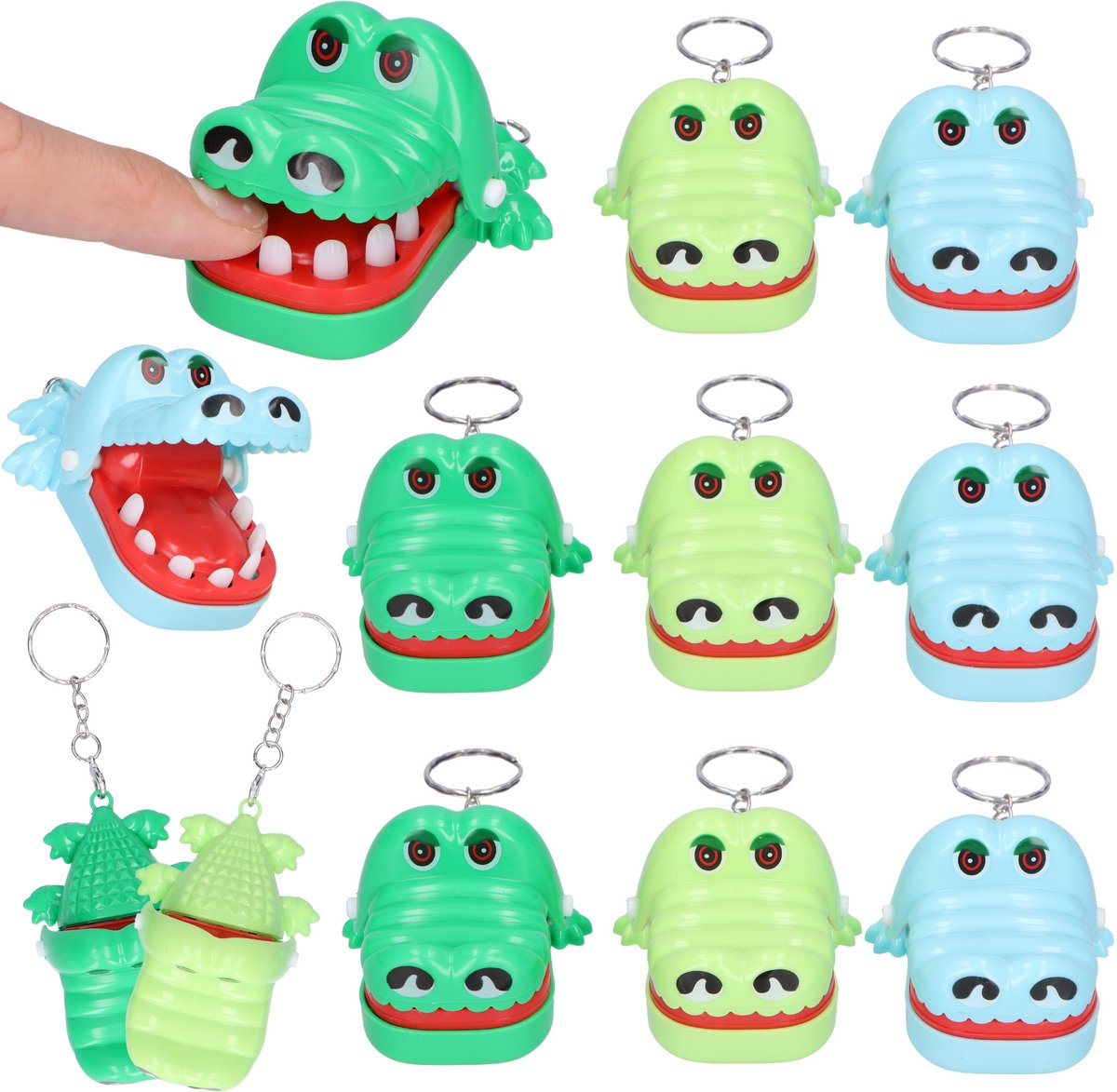 Partizzle 12x Krokodil met Kiespijn Spel Sleutelhangers - Uitdeelcadeautjes voor Kinderen of Peuters - Drankspel Volwassenen - Pinata Vulling - Grabbelton Traktatie Uitdeelcadeaus - Klein speelgoed