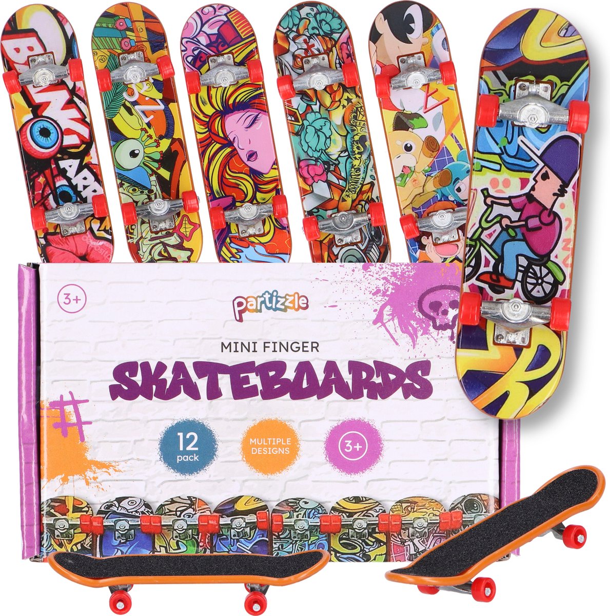 Partizzle 12x Vinger Skateboard Set - Mini Fingerboard / Vingerskateboard - Klein Speelgoed Uitdeelcadeautjes - Grabbelton Traktatie Cadeautjes - Voor Kinderen & Volwassenen