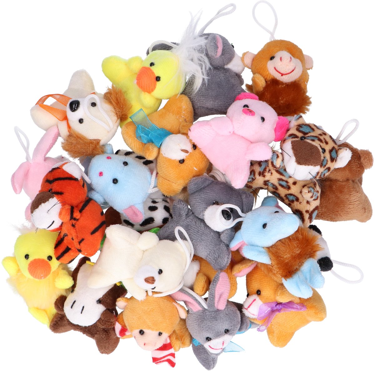 Partizzle 24x Mini Knuffel Dieren Pakket - Knuffels Uitdeelcadeautjes voor Kinderen / Peuters - Pinata Vulling - Grabbelton Traktatie Uitdeelcadeaus - Klein speelgoed