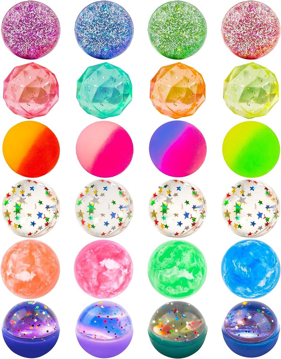 Partizzle 24x Stuiterballen Uitdeelcadeautjes - Stuiterbal / Bouncing ball - Grabbelton Traktatie Cadeautjes voor Kinderen & Peuters - 3.2 cm