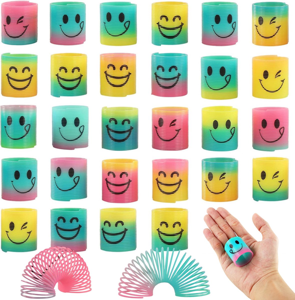 Partizzle 30x Traploper Klein Speelgoed Pakket - Trapveer Uitdeelcadeautjes - Slinky Grabbelton Traktatie Cadeautjes - Sensorisch / Fidget Toys - Voor Kinderen & Peuters