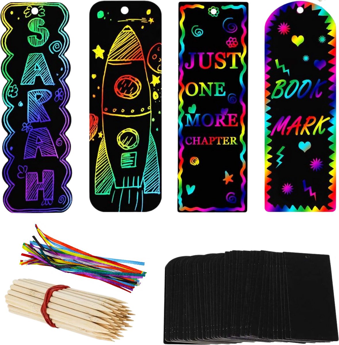 Partizzle 36x Magische Boekenleggers - Scratch Art Tekenen - Bladwijzer Uitdeelcadeautjes - Grabbelton Traktatie Cadeautjes - Voor Kinderen