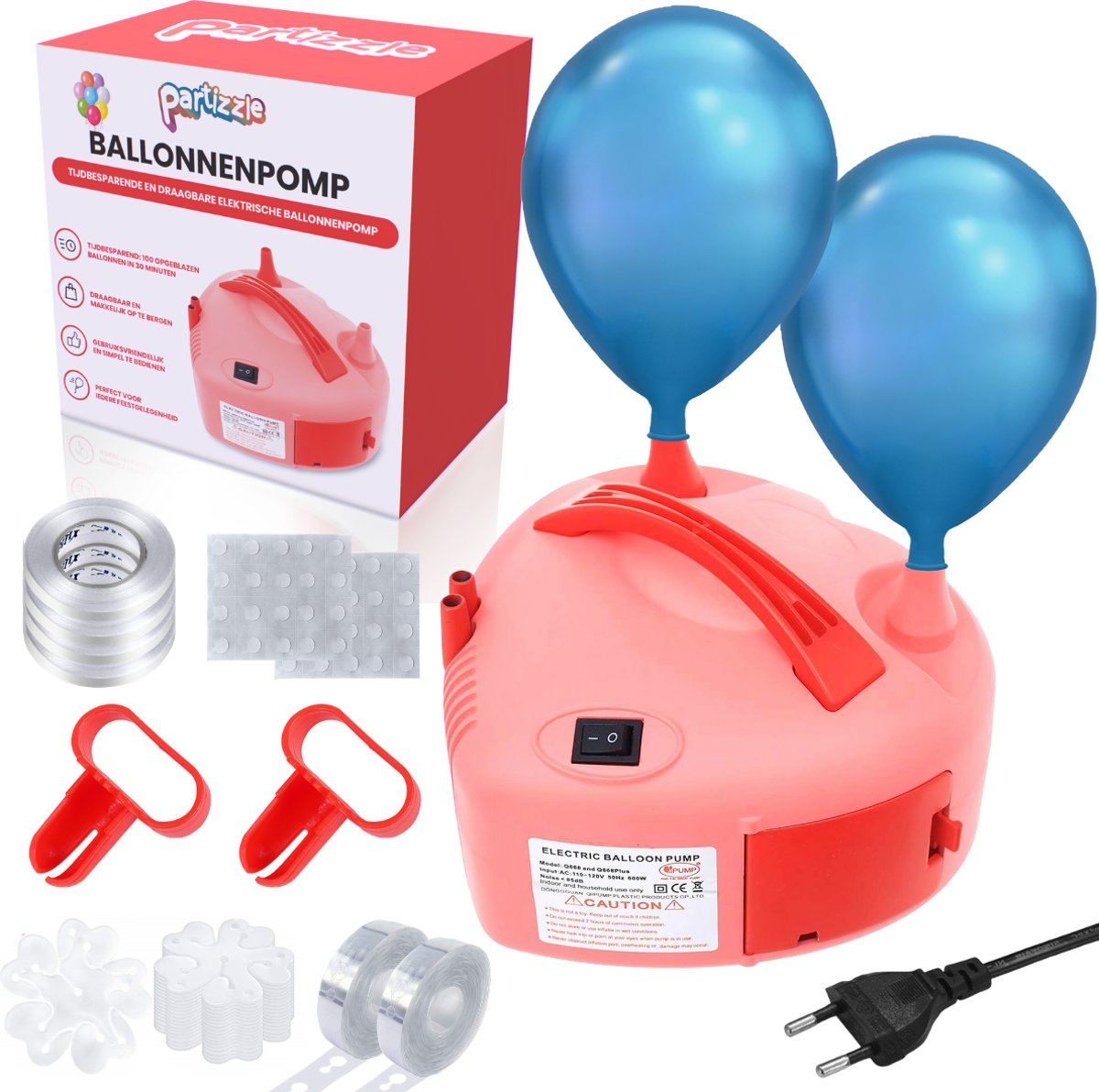 Partizzle® Elektrische Ballonnenpomp 600W - Snel Ballonnen Opblazen - Verjaardag Ballonnenboog Maken