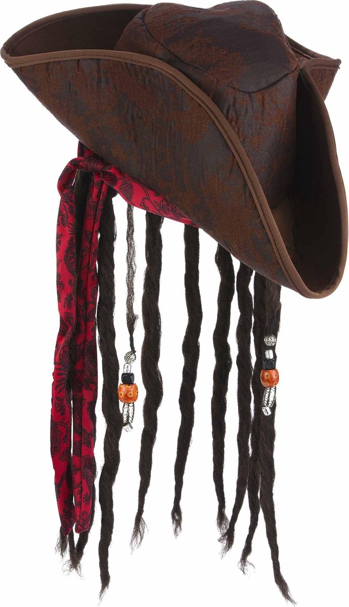 Bruine piratenhoed met pruik voor volwassenen - Verkleedhoofddeksel