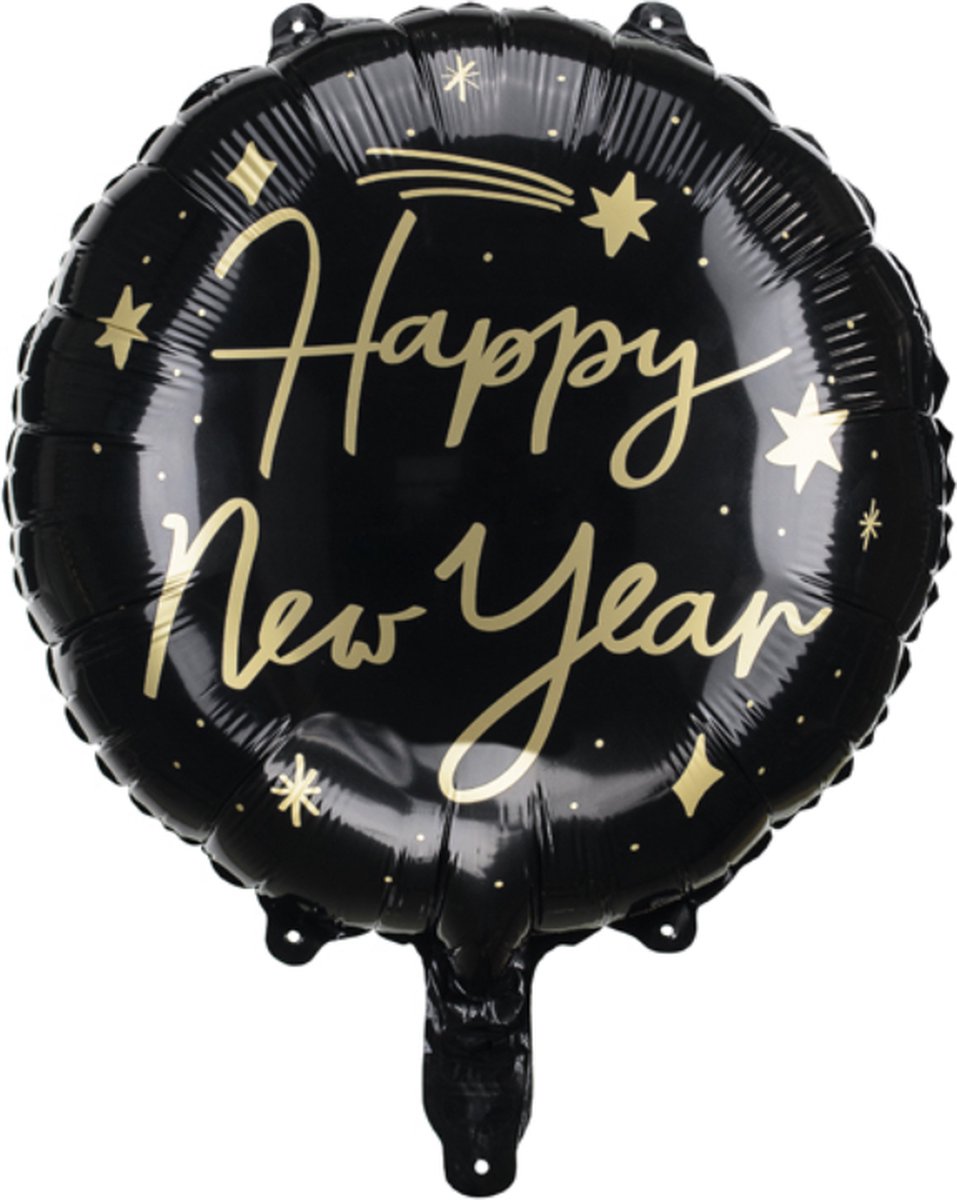 Folieballon Zwart Happy New Year 45 cm
