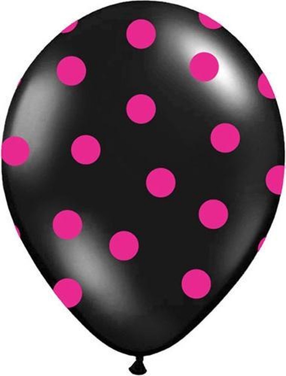 Partydeco - Ballonnen Zwart dots fuchsia 50 stuks