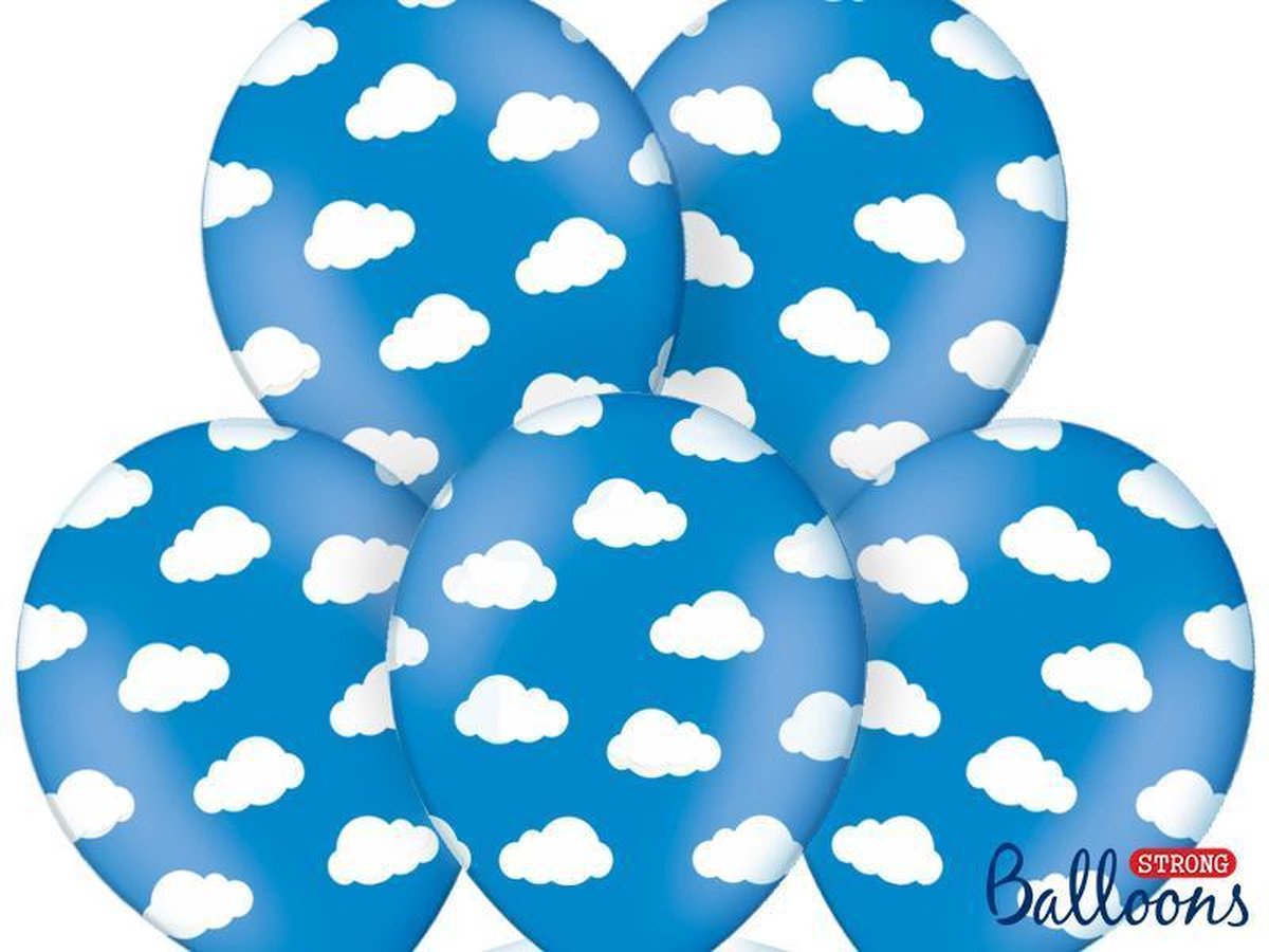 Partydeco - Ballonnen blauw wolken wit 6 stuks