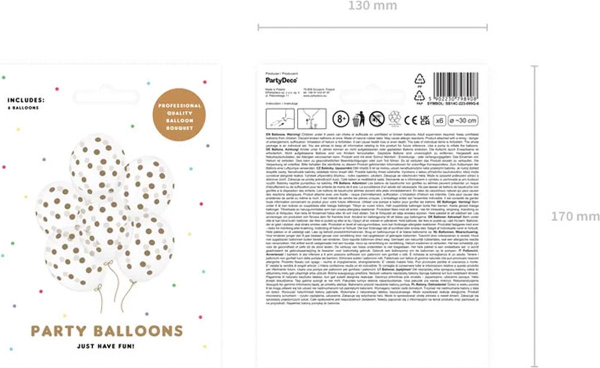 Partydeco - Ballonnen clear dots goud 6 stuks