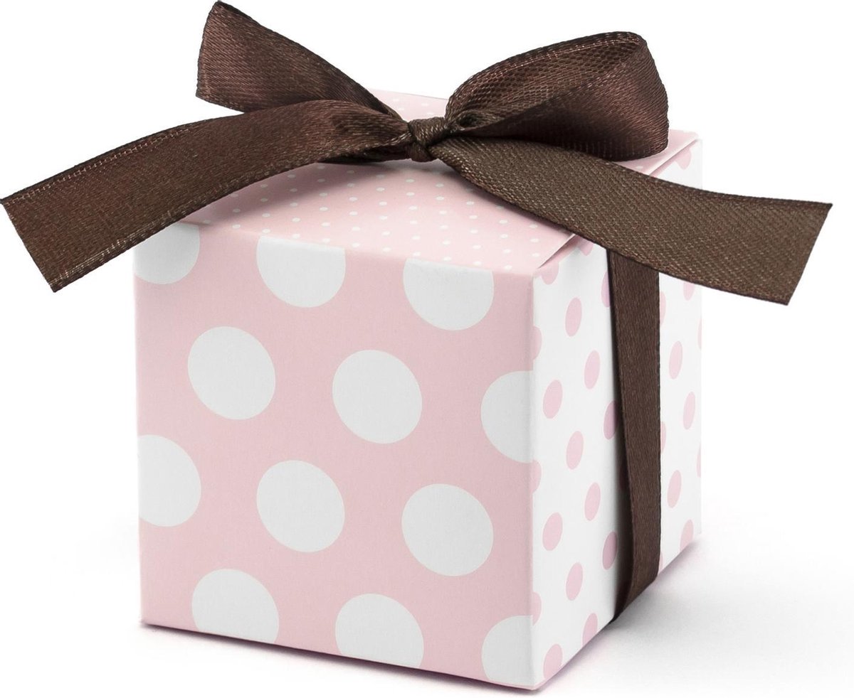 Partydeco - Bedank doosje stippen/polkadots roze (10st)