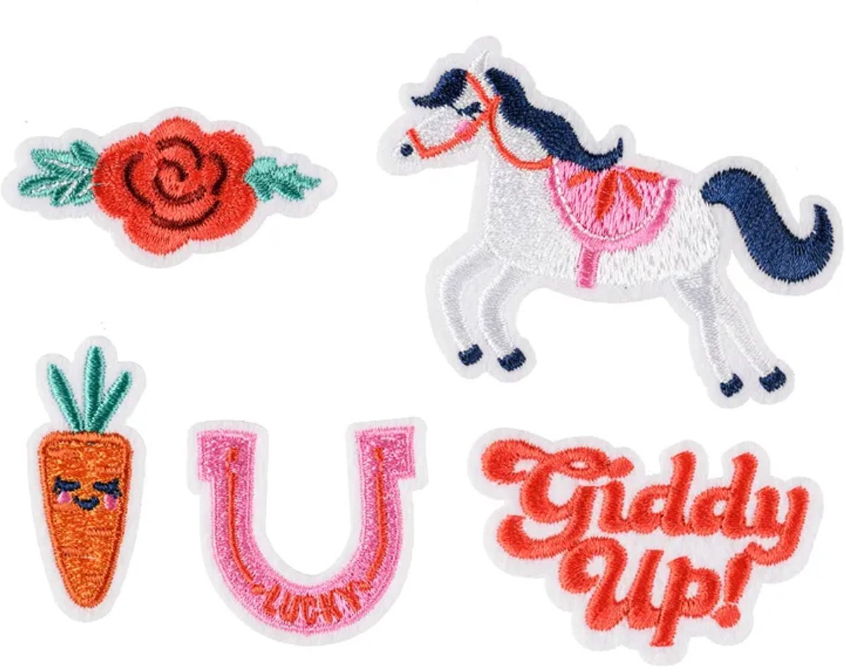 Partydeco - Iron on patches Giddy up 5 stuks