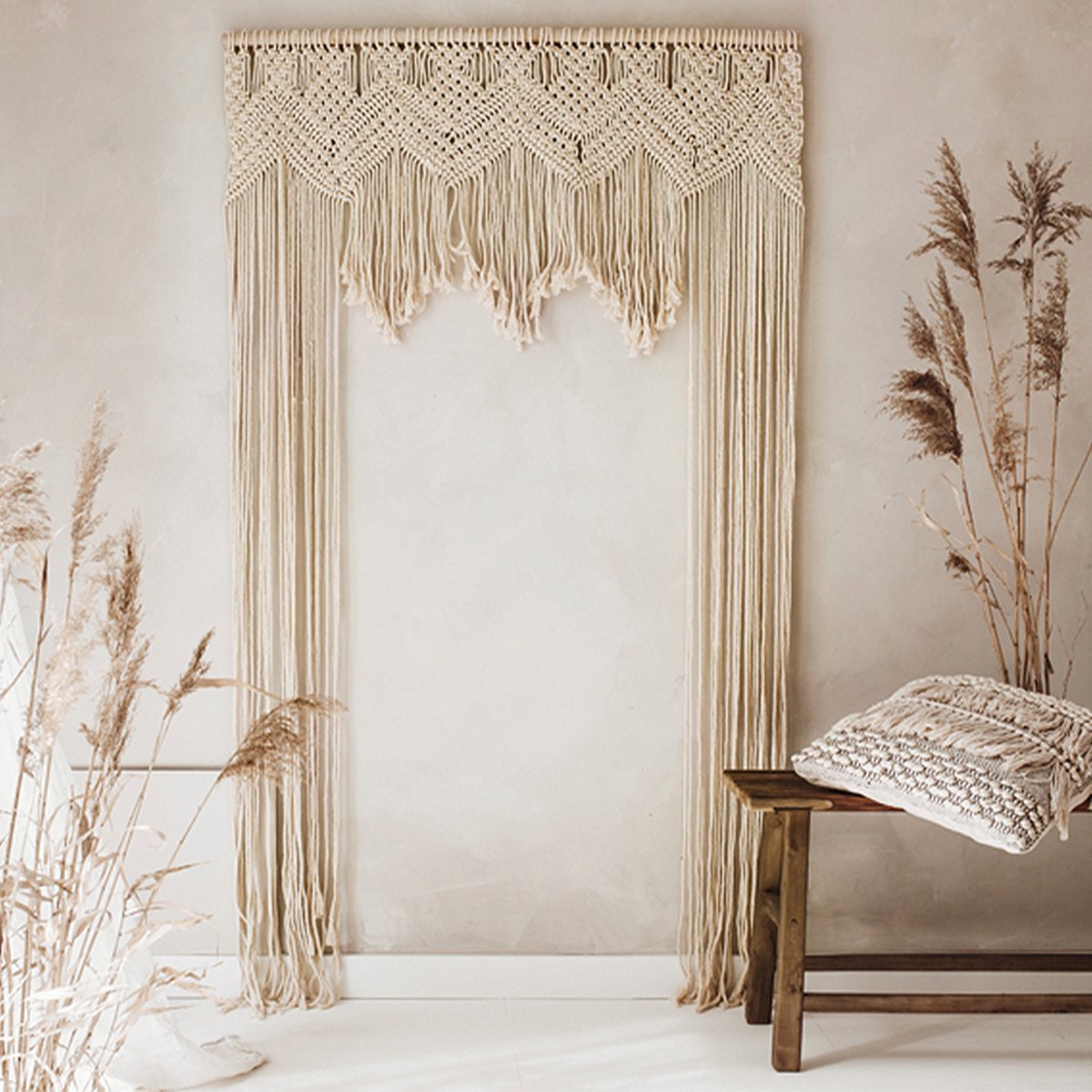 Partydeco - Macrame, off-white, 104 x 182 cm