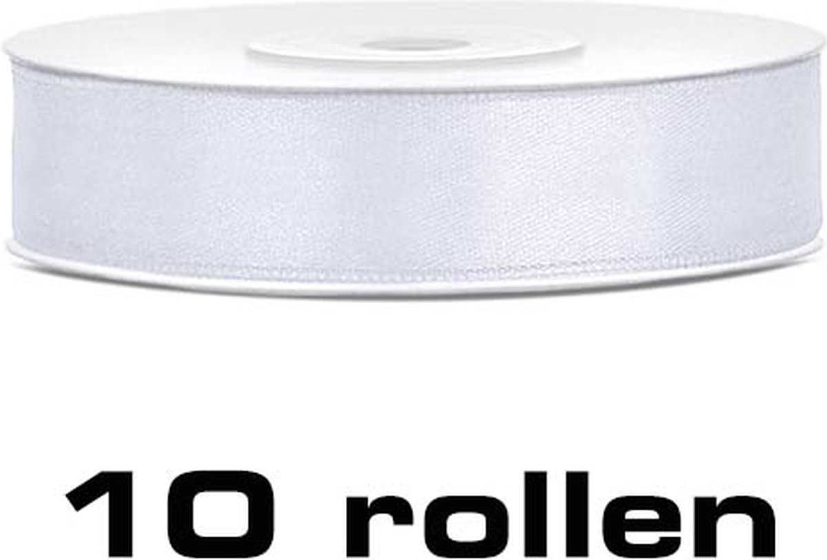 Partydeco - Satijn Lint Wit (6mm/rol 25m,10 Rollen)