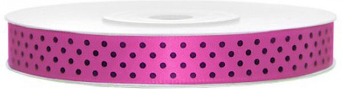 Partydeco - Satijn lint magenta dots 12mm/rol 25m