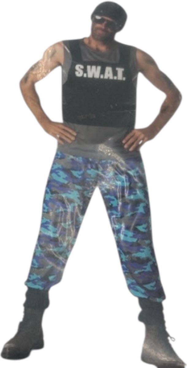 Kinky SWAT Verkleedset – Camo Broek & Zwarte Top met S.W.A.T.-opdruk Size L