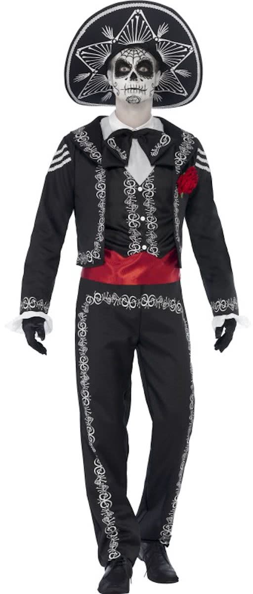 Day of the Dead Se¤or Bones Costume Black with Jacket Trousers Mock Shirt & Hat