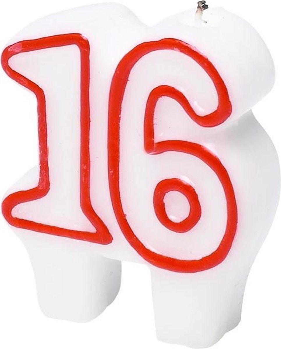 Party Time Verjaardagskaars Cijfer 16 Wit/rood 7 Cm