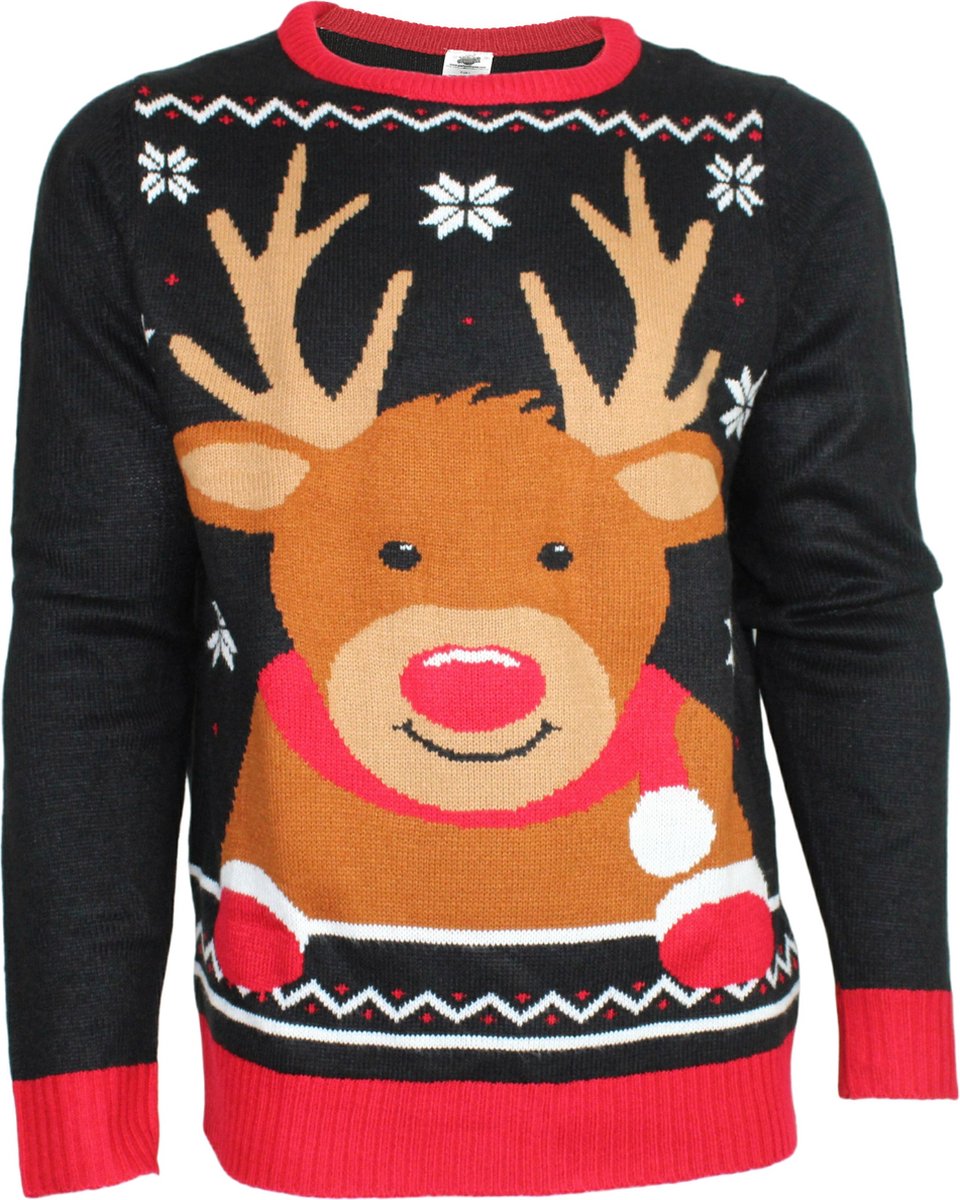 Foute Kersttrui Rendier Rudolf Pullover Heren Maat XL Zwart