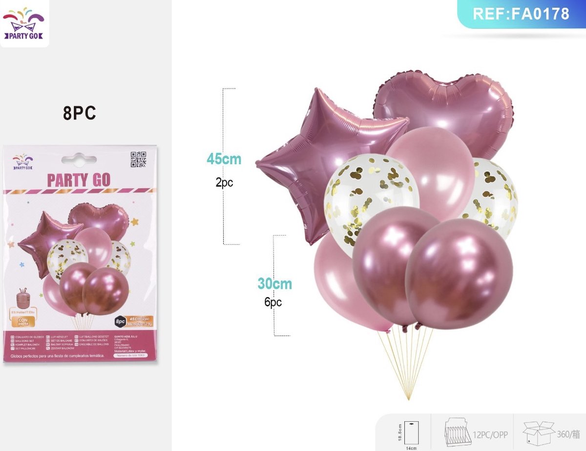Partygo Feestartikelen Verjaardag Versiering Decoratie Ballon Feestpakket Happy Birthday verrasings Rose+Goud+Wit 8PC