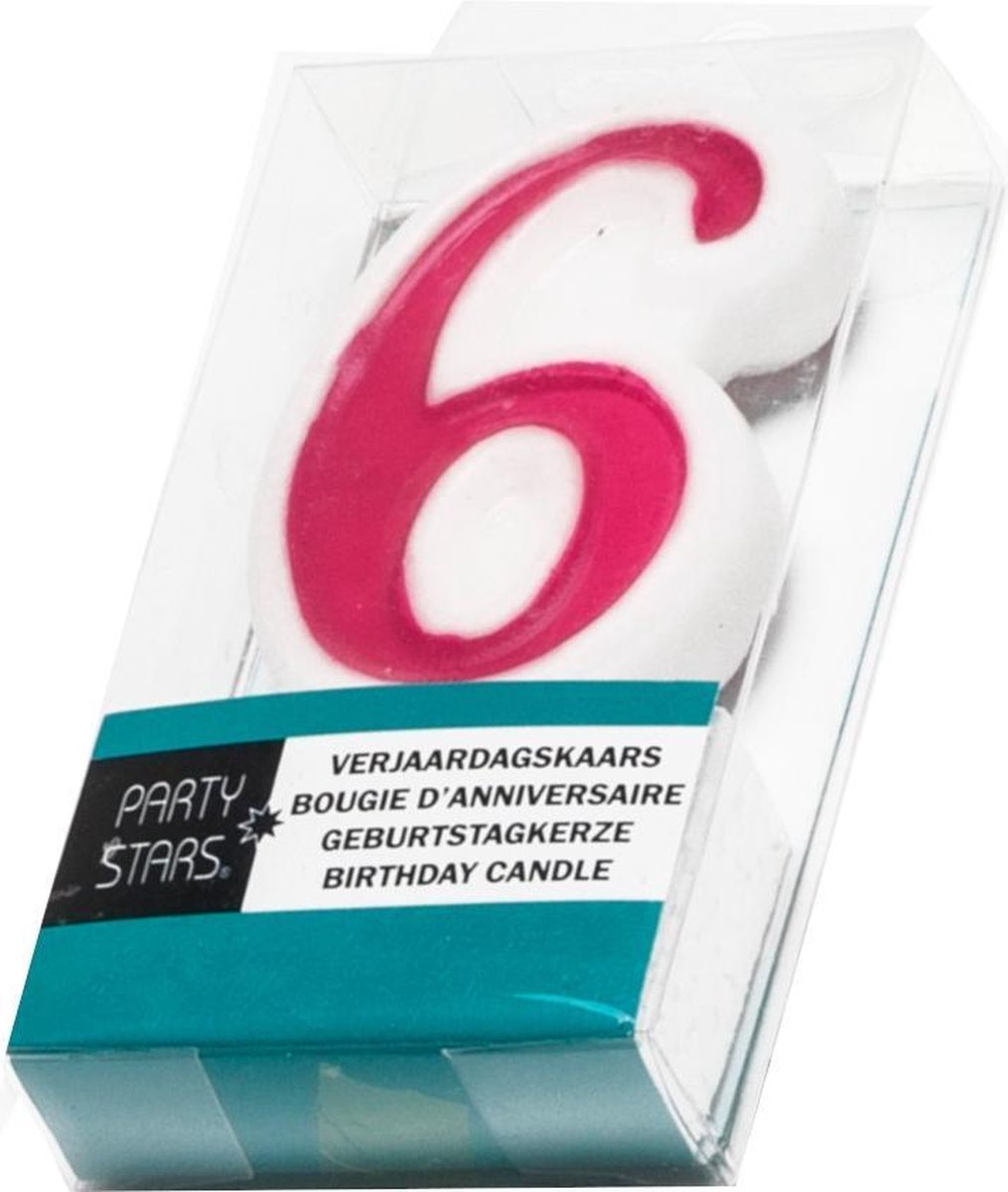 Party Stars Verjaardagskaars Cijfer 6 Wax 6 Cm Roze