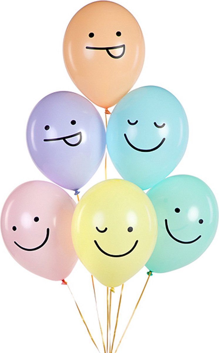 Ballonnen Pastel Smileys - 6 stuks