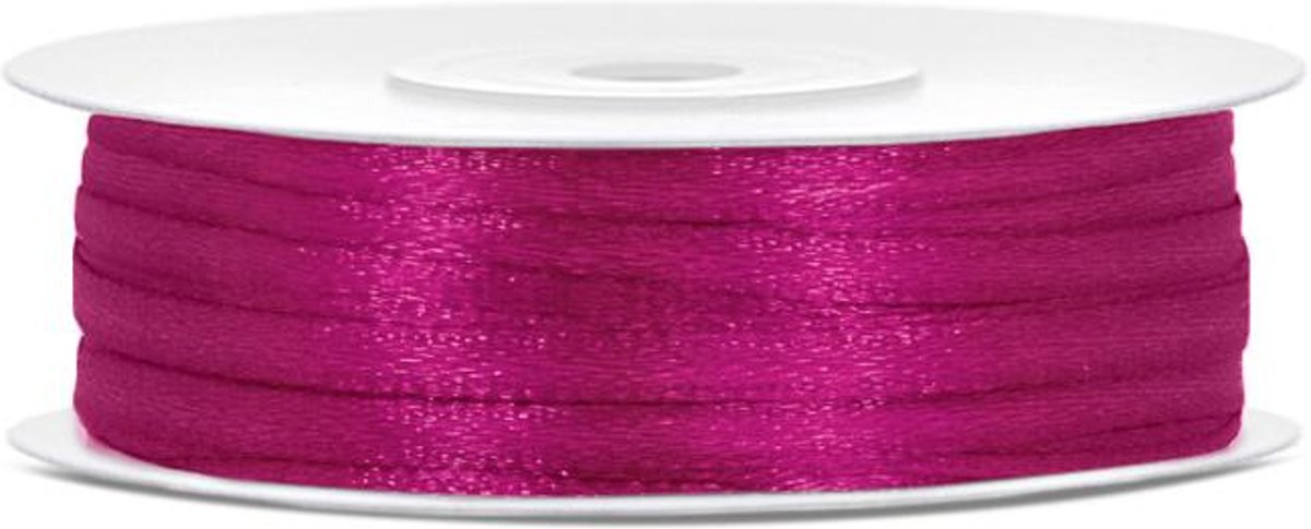 Satijnen lint, kleur fuchsia, 3 mm x 50 meter