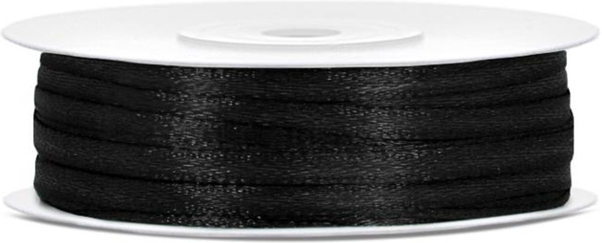 Satijnen lint, kleur zwart, 3 mm x 50 meter