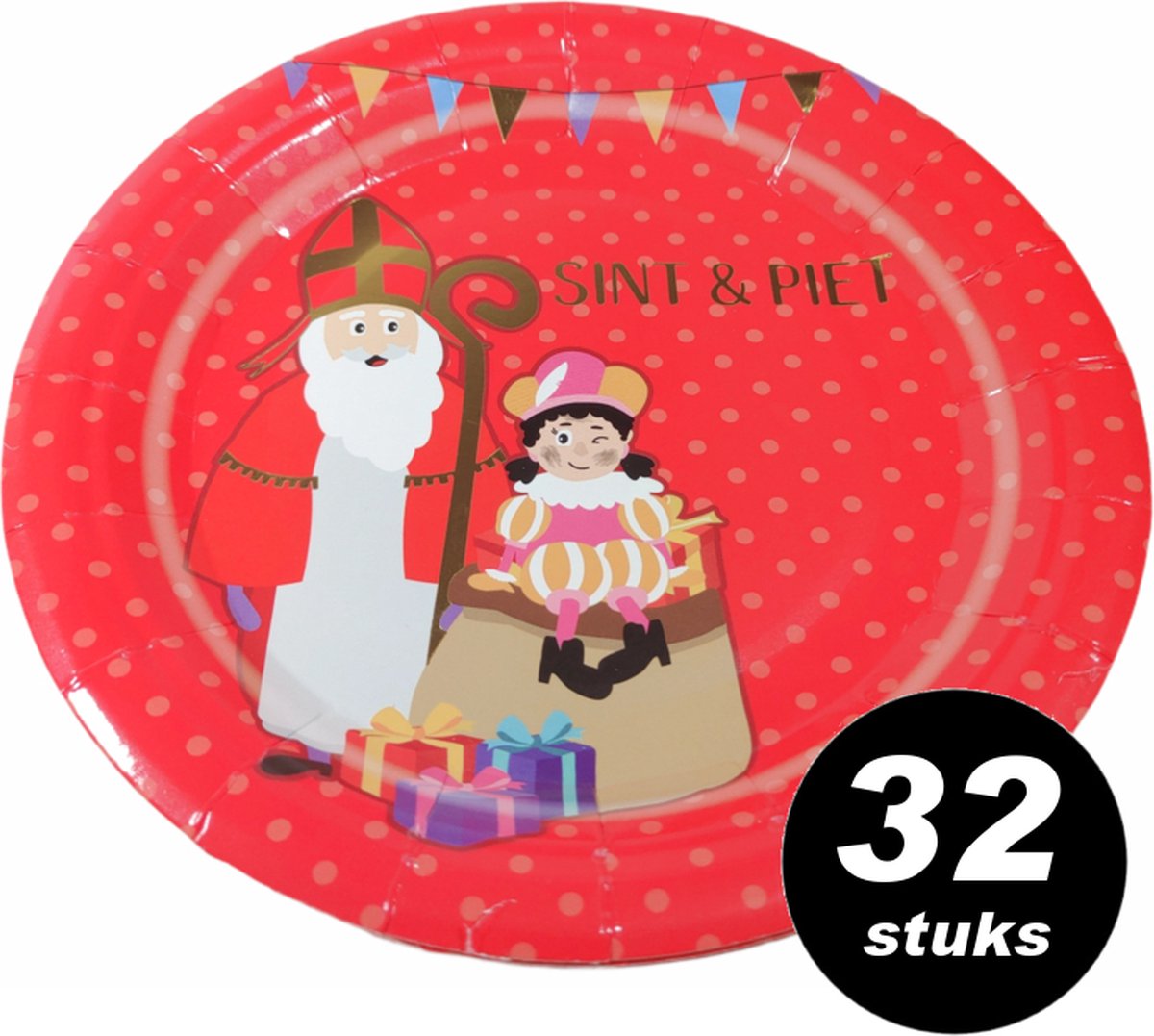 32x Sinterklaas wegwerpbordjes Sint & Piet - 18 cm