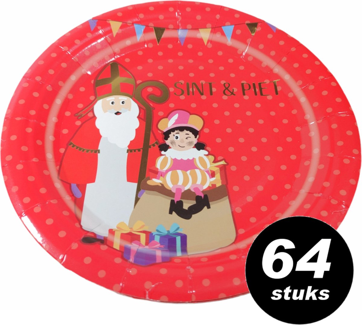 64x Sinterklaas wegwerpbordjes Sint & Piet - 18 cm