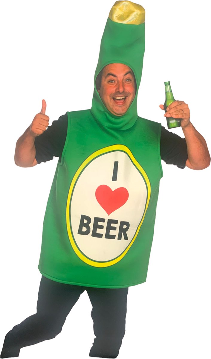 Bierfles kostuum groen I love beer voor volwassenen - One Size - Carnavalskleding