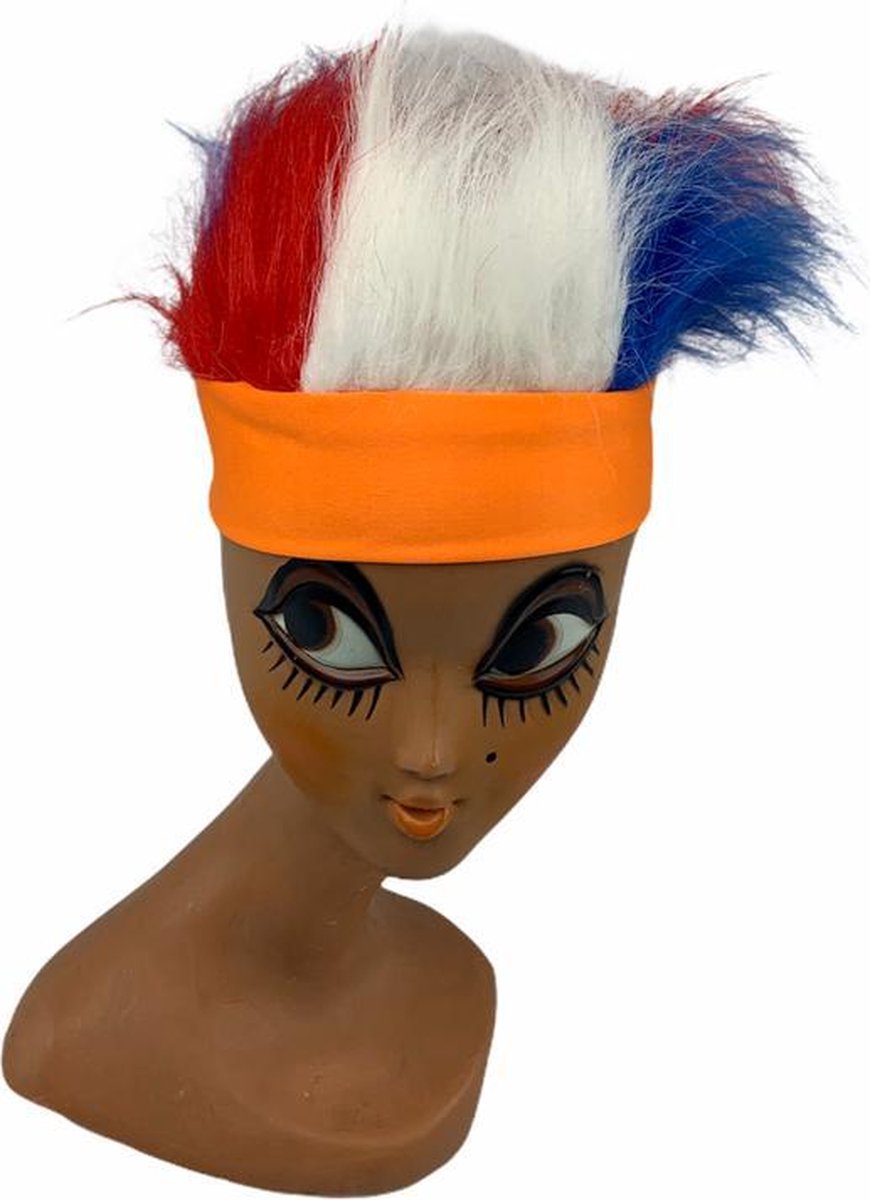 Hoofdband Nederland / Oranje met driekleurig haar voor volwassenen