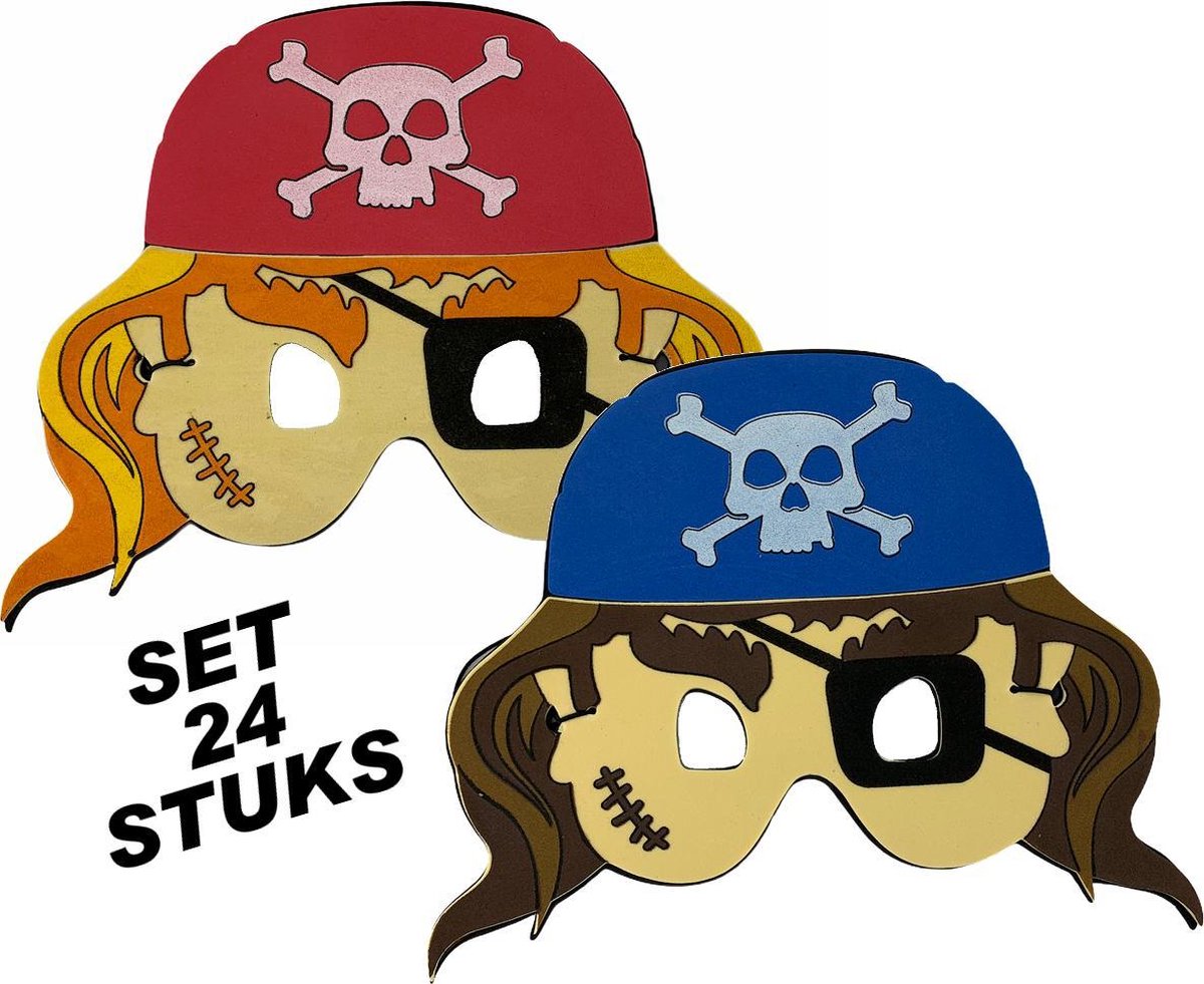PartyFX Piraten maskers Foam Blauw & Rood – BULKDEAL 24 STUKS – piratenfeest masker