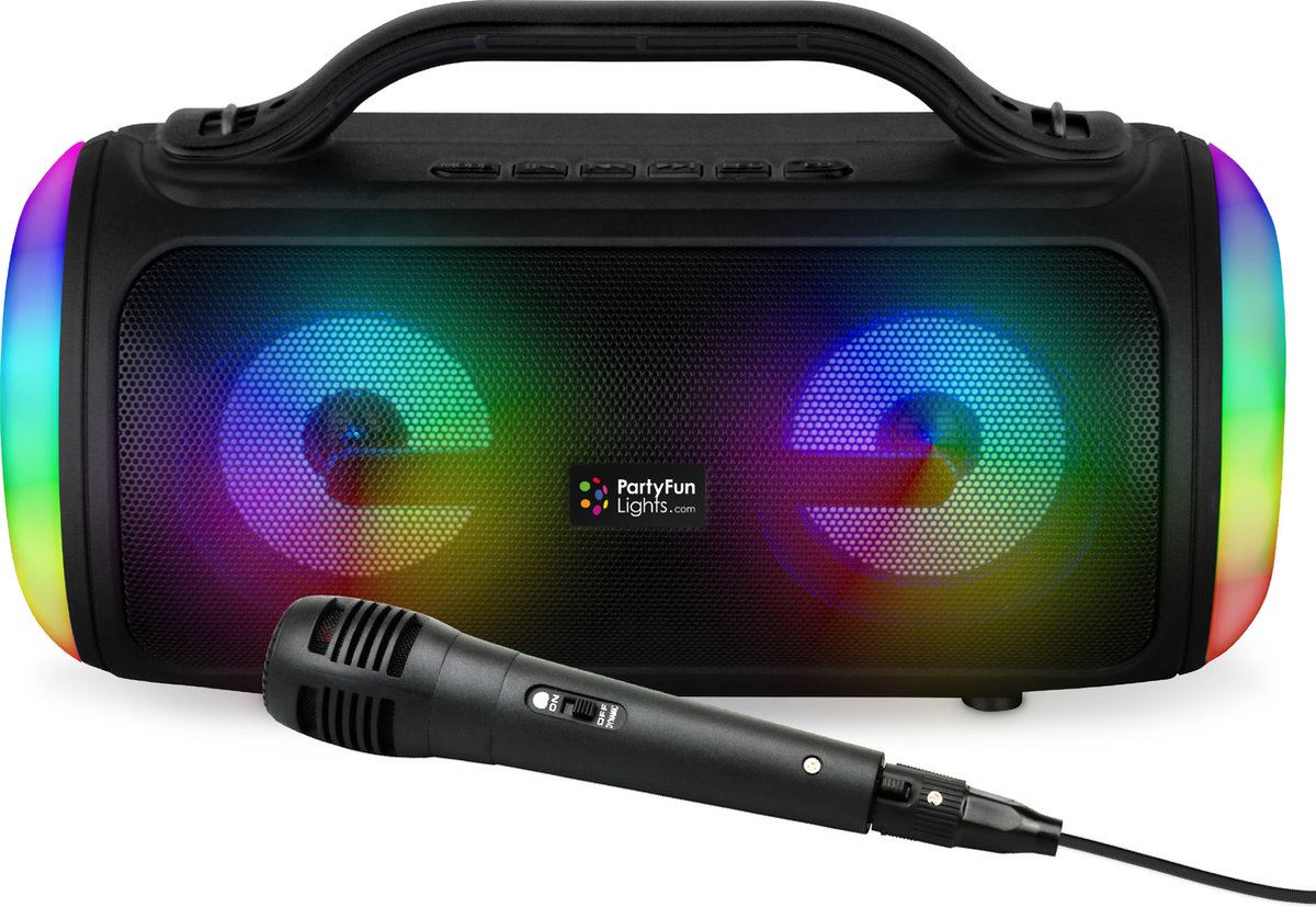 PartyFunLights draadloze karaoke set party speaker met microfoon zwart - Discoverlichting - Oplaadbaar - Voor volwassenen en kinderen