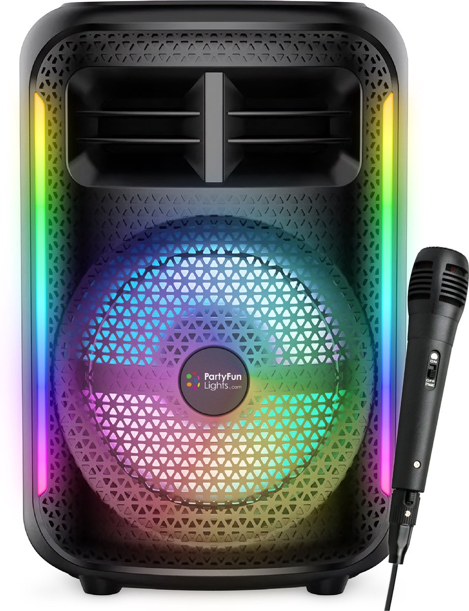 PartyFunLights draadloze karaoke set party speaker met microfoon zwart - Discoverlichting - Oplaadbaar