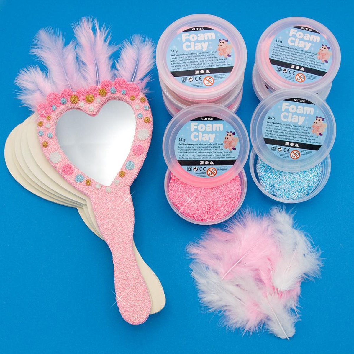 Knutselpakket Kinderfeestje - 6 x Glitter Handspiegel versieren