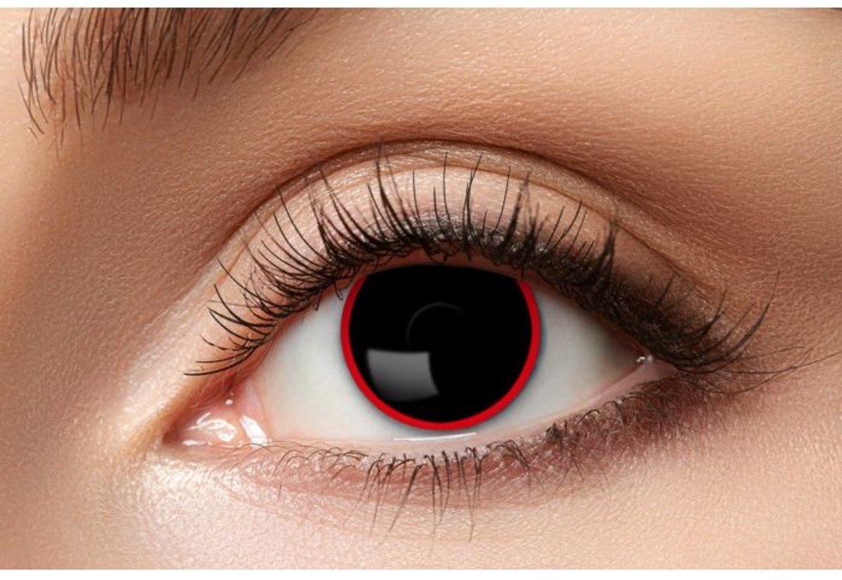 PartyXclusive kleurlenzen - Hellraiser zwarte lenzen met rode rand - 3 maand lenzen - zwart / rood . Carnaval / Feest / Halloween / Koningsdag / Festival