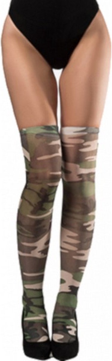 kousen leger dames polyester beige/groen one-size