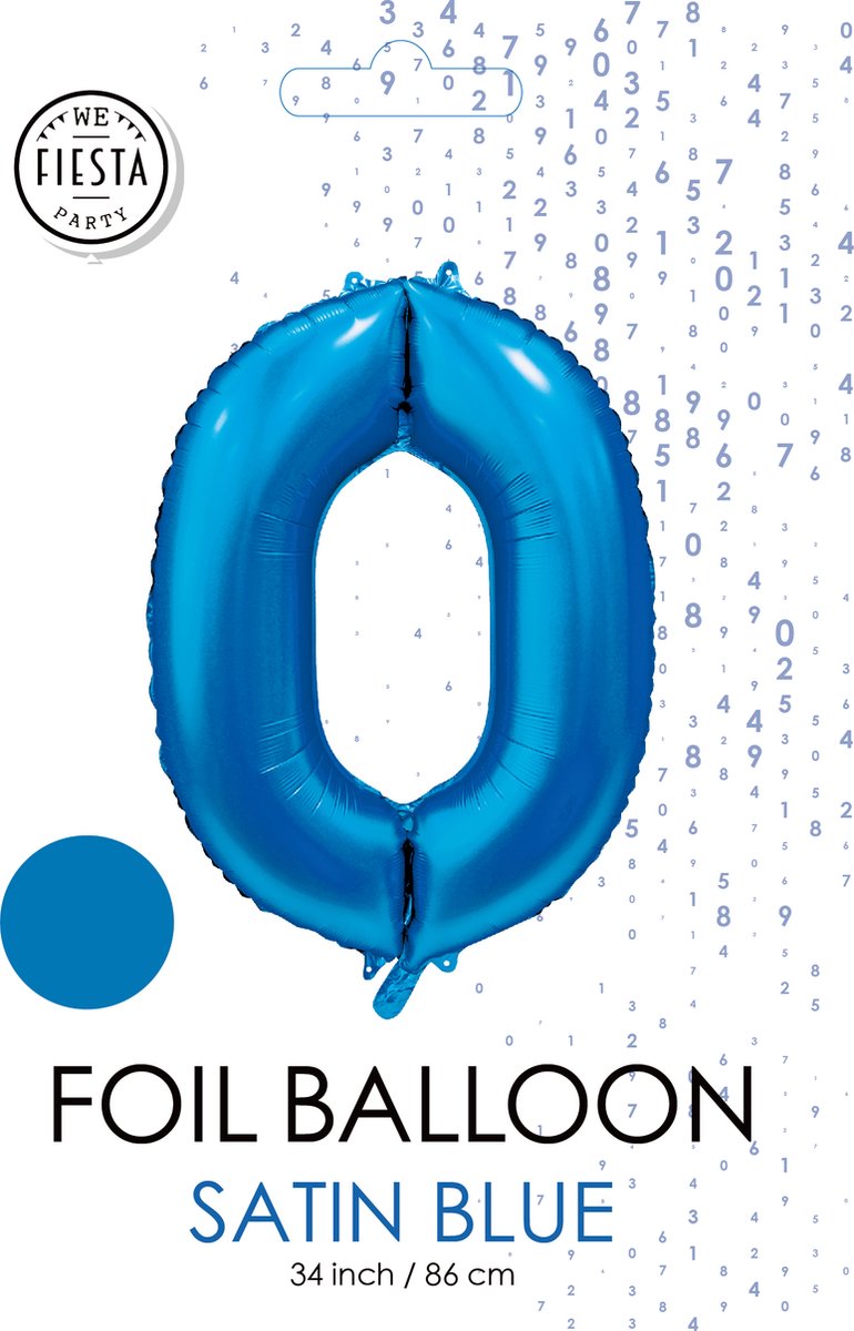 folieballon cijfer 0 mat blauw metallic