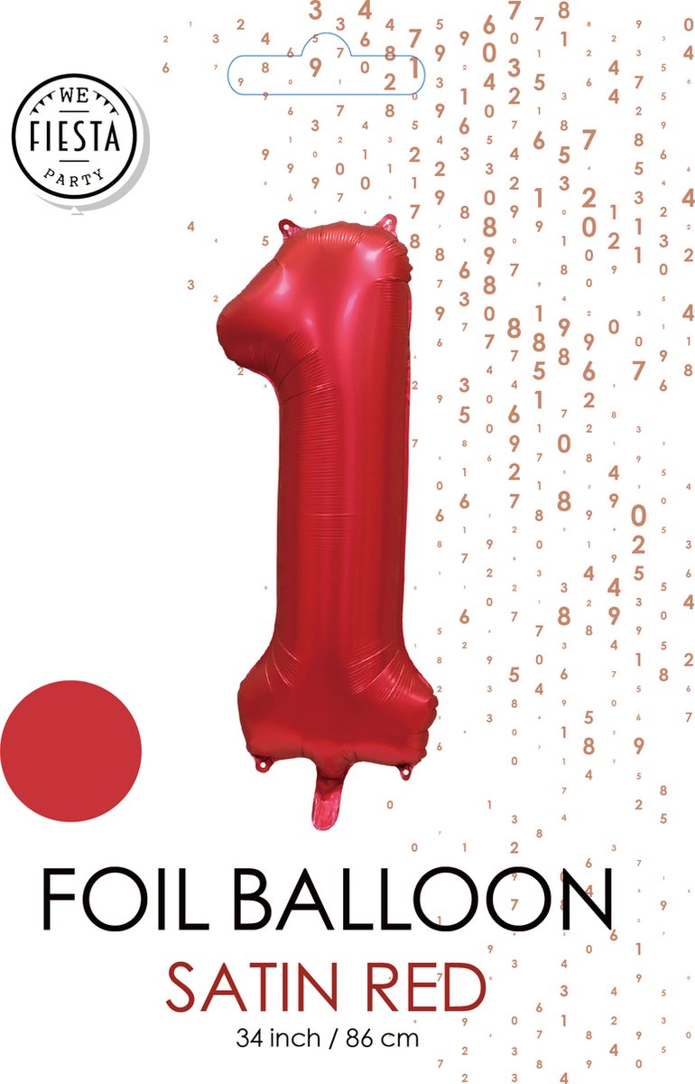 folieballon cijfer 1 mat rood metallic