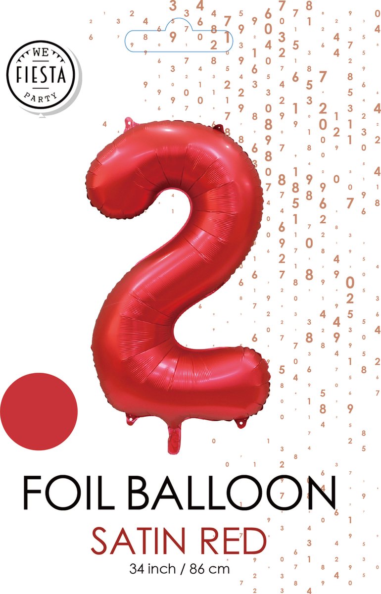 folieballon cijfer 2 mat rood metallic
