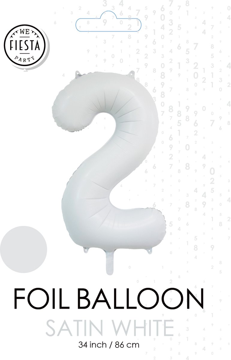 folieballon cijfer 2 mat wit metallic