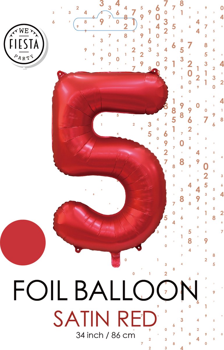 folieballon cijfer 5 mat rood metallic