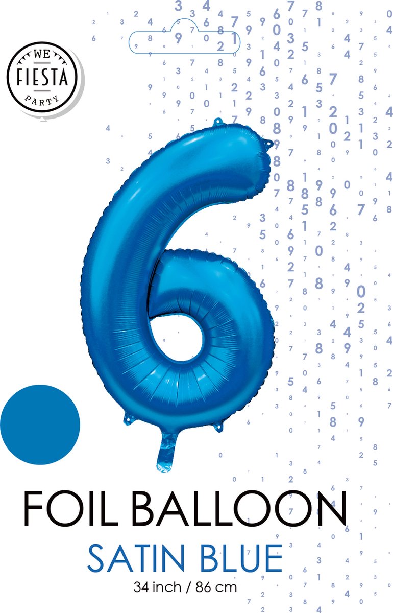 folieballon cijfer 6 mat blauw metallic