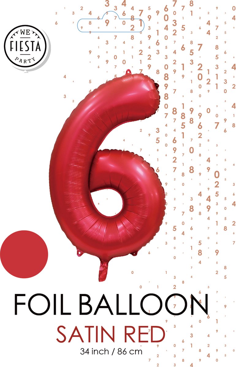 folieballon cijfer 6 mat rood metallic