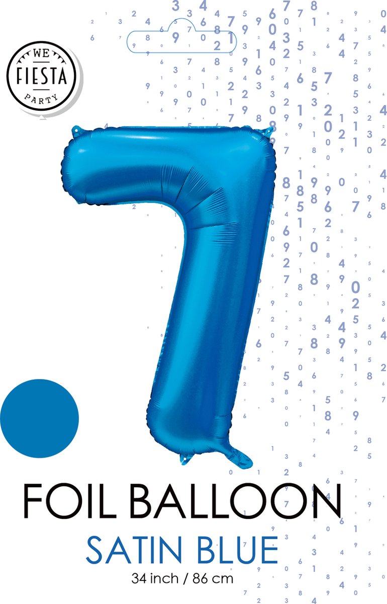 folieballon cijfer 7 mat blauw metallic