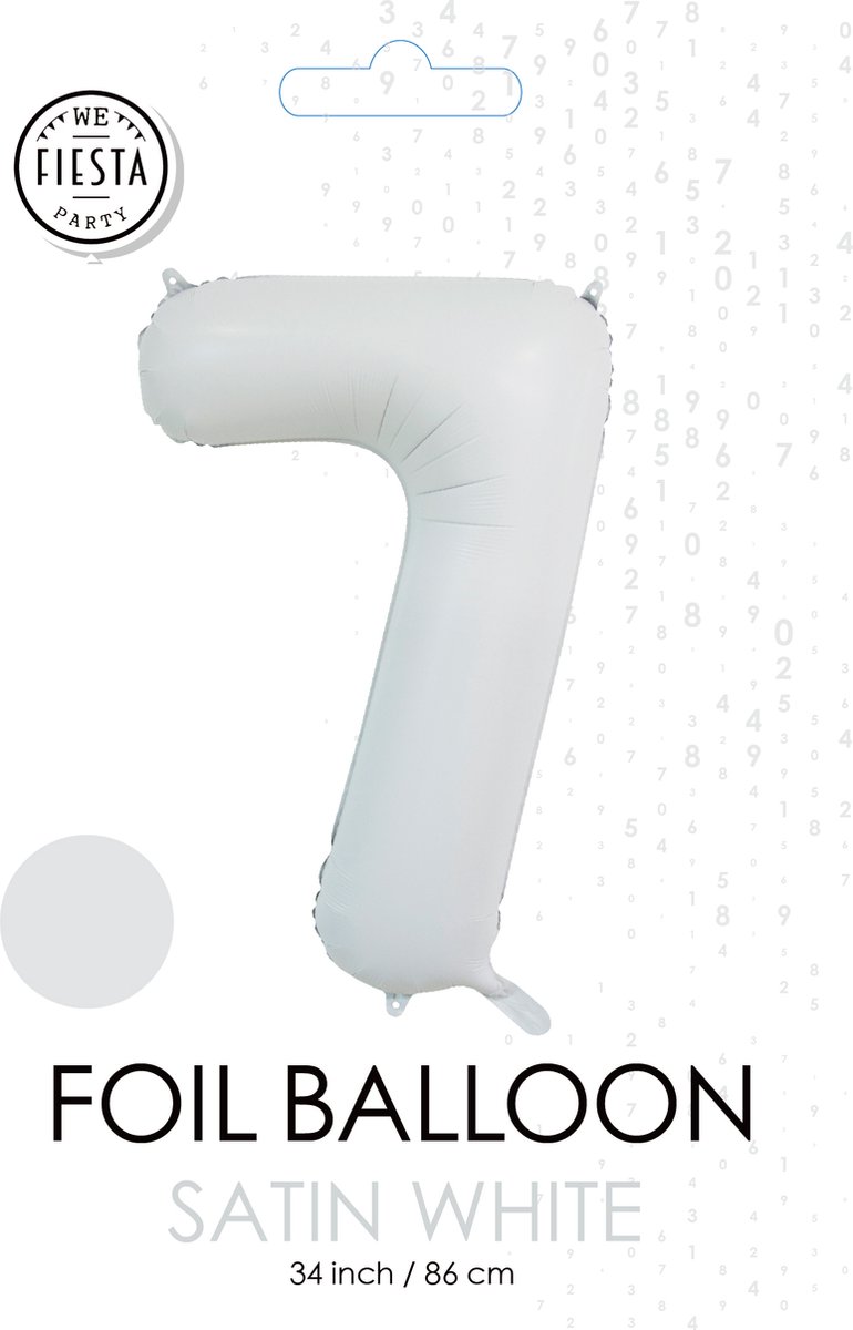 folieballon cijfer 7 mat wit metallic