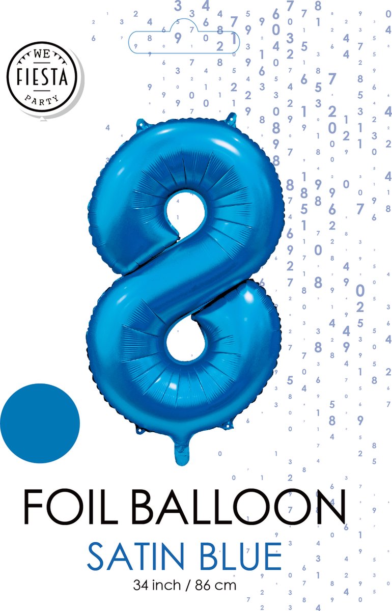 folieballon cijfer 8 mat blauw metallic