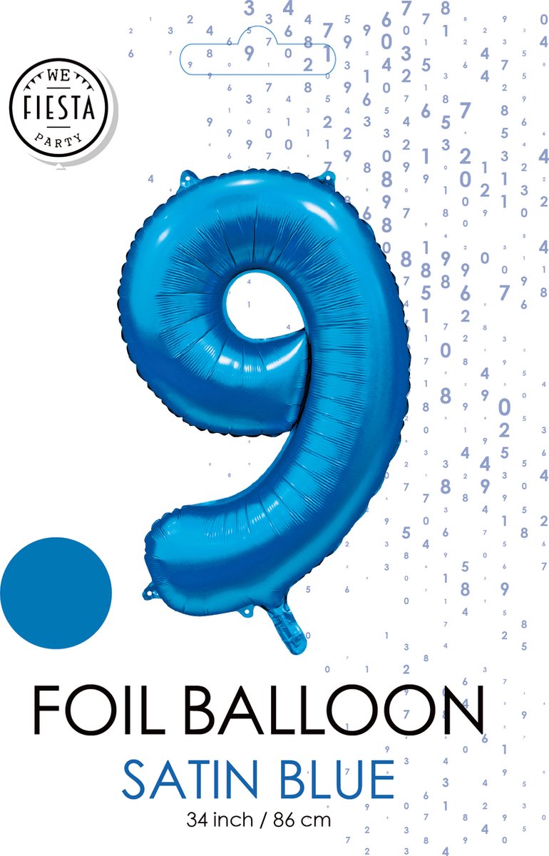 folieballon cijfer 9 mat blauw metallic