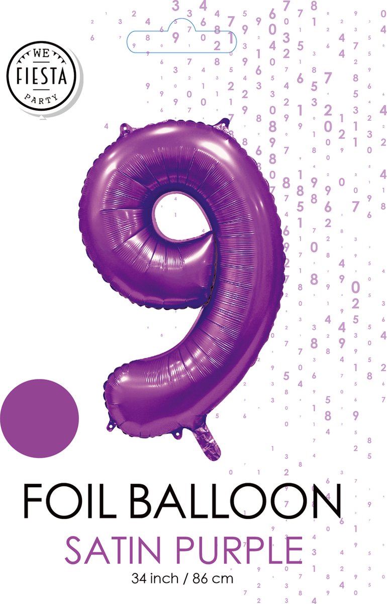 folieballon cijfer 9 mat paars metallic