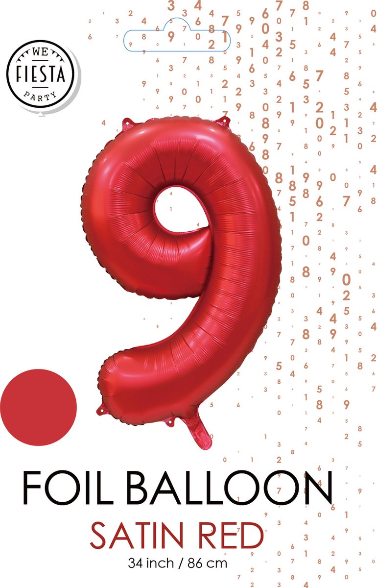 folieballon cijfer 9 mat rood metallic