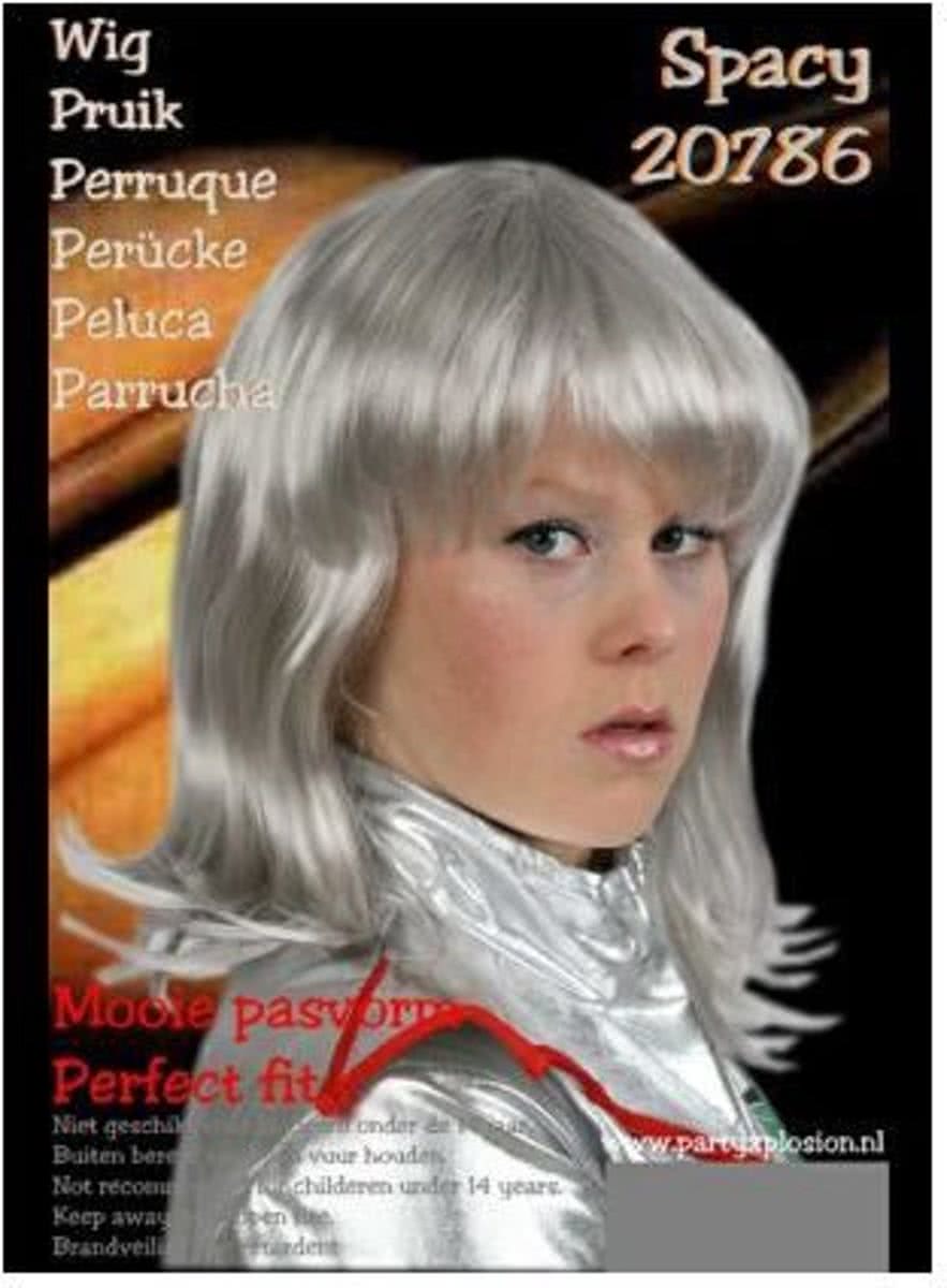 Carnavalspruik Pruik space zilver